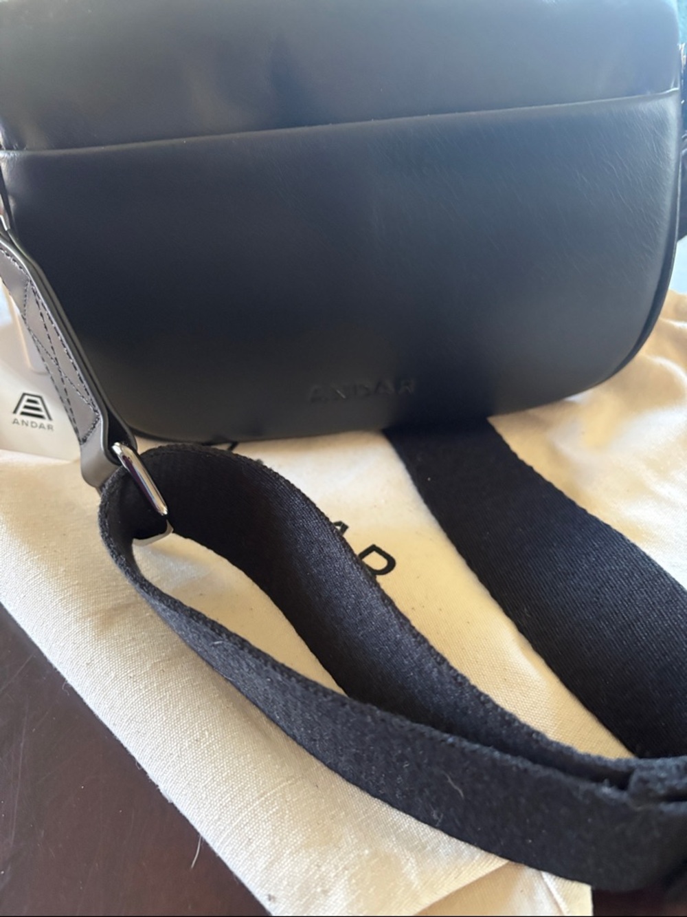 Andar Black Leather Crossbody Belt Bag - Picture 2 of 5